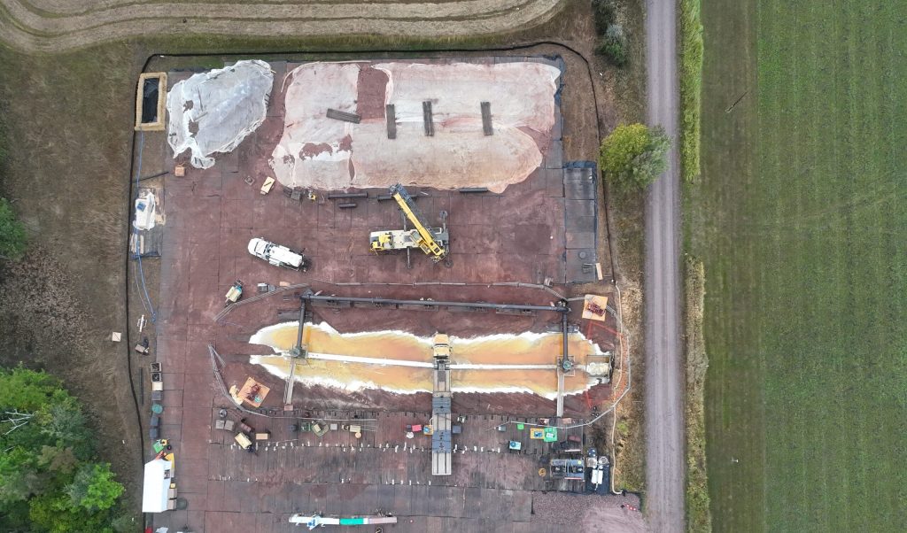 Enbridge says 31,000 barrels of natural gas liquids, mainly propane and butane, vaporized into the atmosphere when Line 5 was struck after a subcontractor’s unoccupied flatbed truck rolled into an open excavation site. Photo courtesy of Enbridge