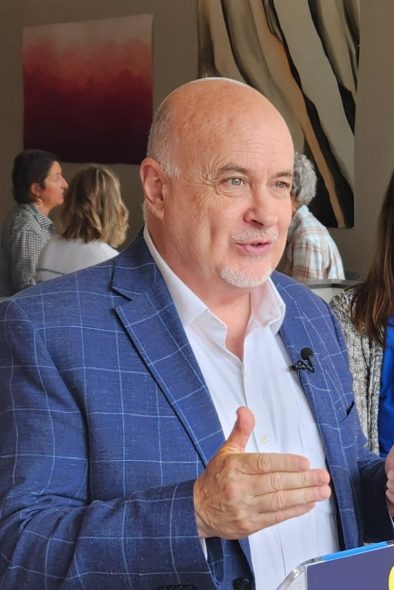 U.S. Rep. Mark Pocan (D- Black Earth) talks about the impact that increased healthcare costs due to the loss of enhanced premium subsidies has had on small business owners he’s met. (Photo by Erik Gunn/Wisconsin Examiner)