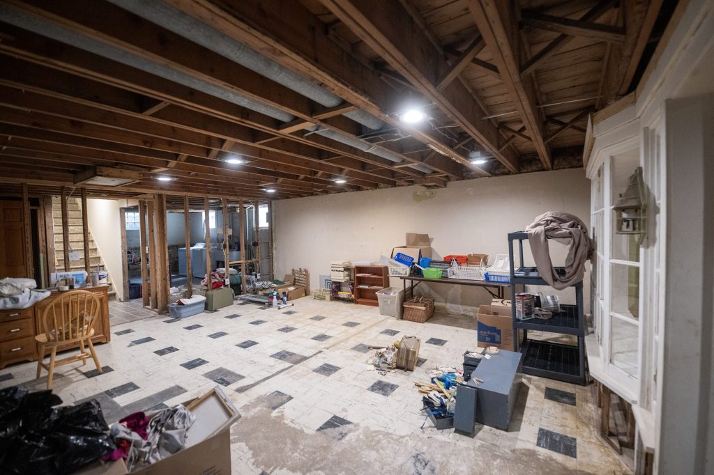 James Moore’s basement on Friday, Aug. 17, 2026, in Wauwatosa, Wis. It is still undergoing repairs after being damaged in a 2025 flood. Angela Major/WPR