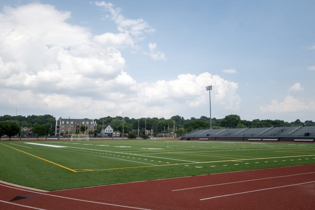 A football field at Hart Park is repaired and used for sporting events and practice Friday, Aug. 17, 2026, in Wauwatosa, Wis. Angela Major/WPR