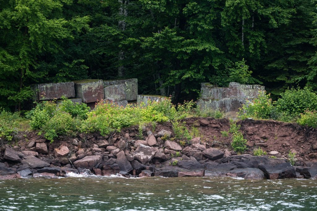 The remains of a former quarry have been left on the Apostle Islands on Wednesday, July 8, 2026, in Bayfield, Wis. Angela Major/WPR