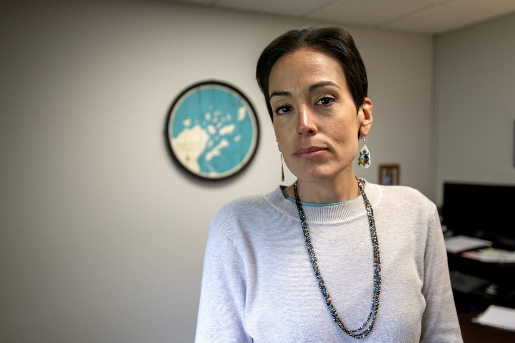 Red Cliff Band chairperson Nicole Boyd stands in her office Wednesday, July 8, 2026, in Bayfield County, Wis. Angela Major/WPR
