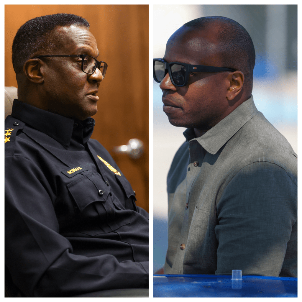 Milwaukee Police Chief Jeffrey Norman (left) and Mayor Cavalier Johnson discuss the stability and support provided by adults in their lives. (Photos by Jonathan Aguilar / Milwaukee Neighborhood News Service / CatchLight Local)