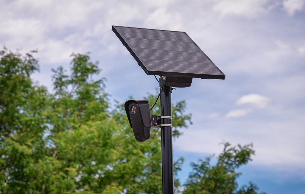A Flock Safety automated license plate reading camera. Photo by Tony Webster, CC BY 2.0, via Wikimedia Commons.