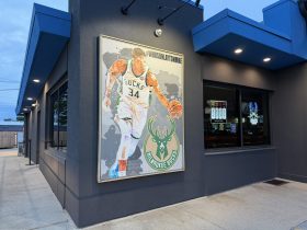 Giannis Antetokounmpo Mural at Who's on Layton. Photo by Jeramey Jannene.