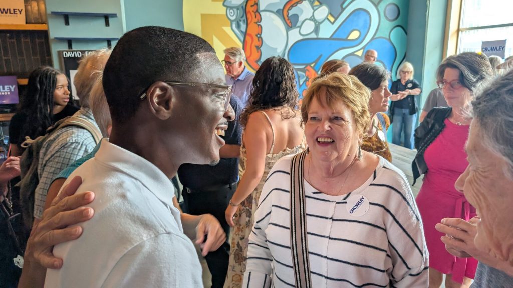 Crowley told one group of attendees that “there are Democrats everywhere,” describing his campaign stops in Wausau, Rhinelander, Hudson, Superior and Green Bay. (Photo by Baylor Spears/Wisconsin Examiner)