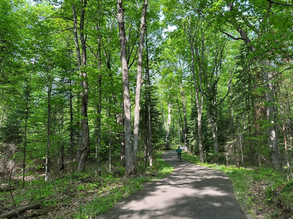 A bike trail north of Forest Lake. Around 481 acres near Forest Lake and 771 acres near Emil Lake make up the recently approved Border Lakes Forest Legacy Conservation Easement. The Wisconsin Department of Natural Resources purchased the more than $900,000 easement from the Michael A. Uihlein Exemption Trust to protect forest land from being broken up and developed. Photo courtesy of Northwoods Alliance