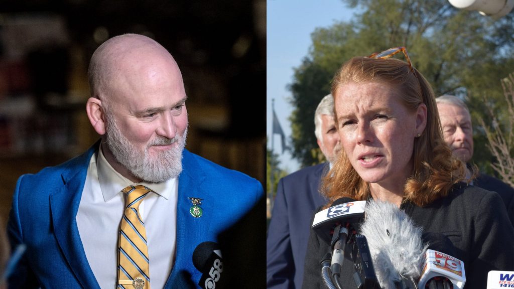 U.S. Rep. Derrick Van Orden and Rebecca Cooke. Angela Major/WPR and Hope Kirwan/WPR
