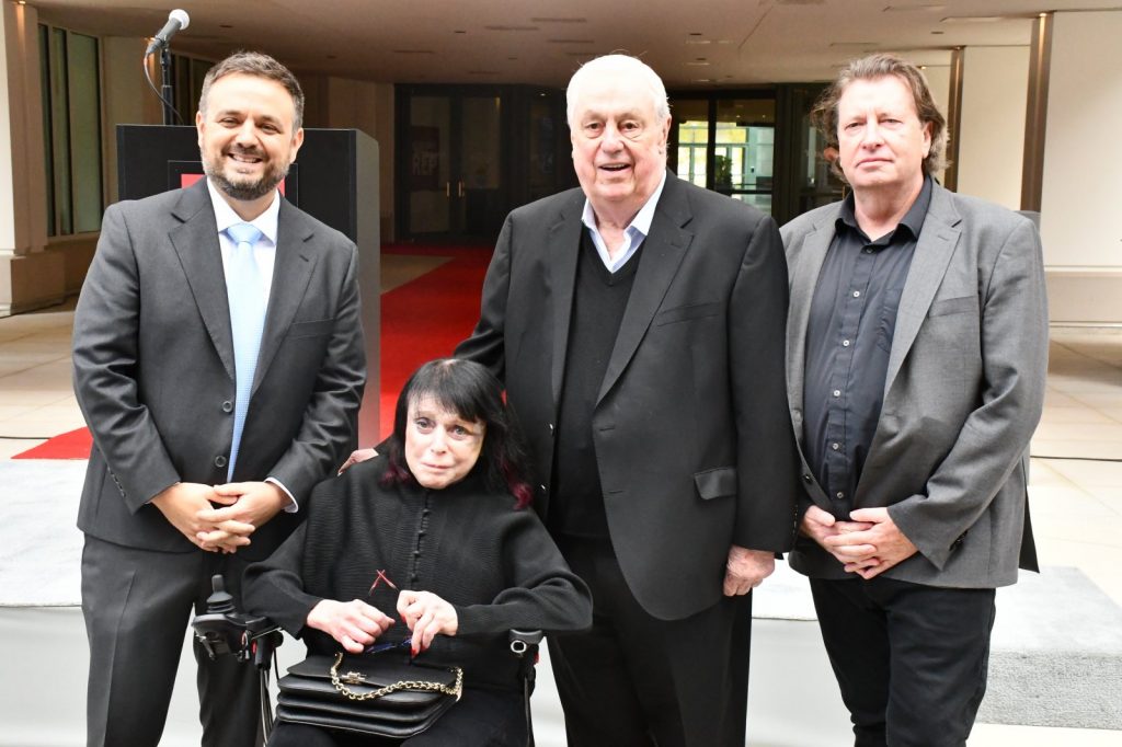 Chad Bauman, Ellen Checota, Joe Checota and Mark Clements at Milwaukee Rep ribbon cutting. Photo by Jeramey Jannene.