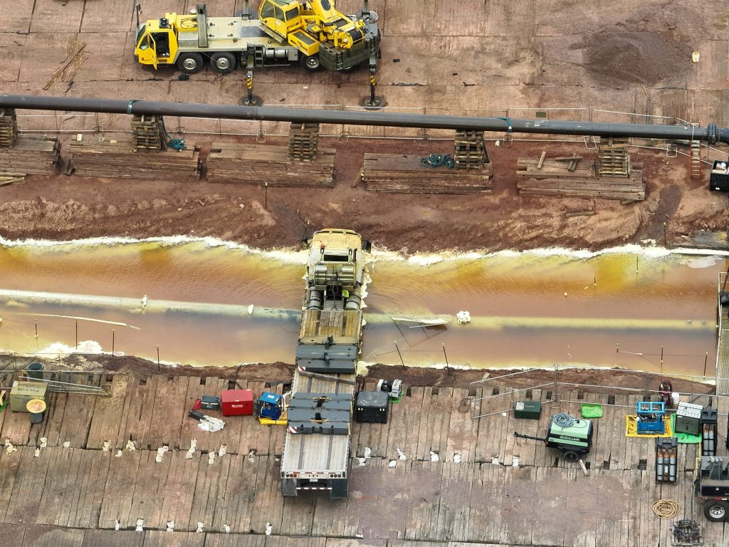 Enbridge now hopes to restore service to its Line 5 oil and gas pipeline by Tuesday after a gas leak last week in northern Wisconsin. (Danielle Kaeding/WPR)
