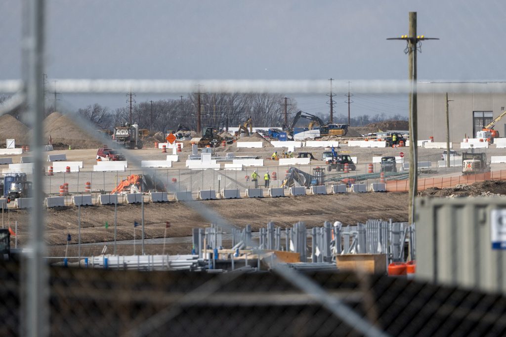 Construction is underway at the site of Meta’s future data center Tuesday, April 14, 2026, in Beaver Dam, Wis. Angela Major/WPR