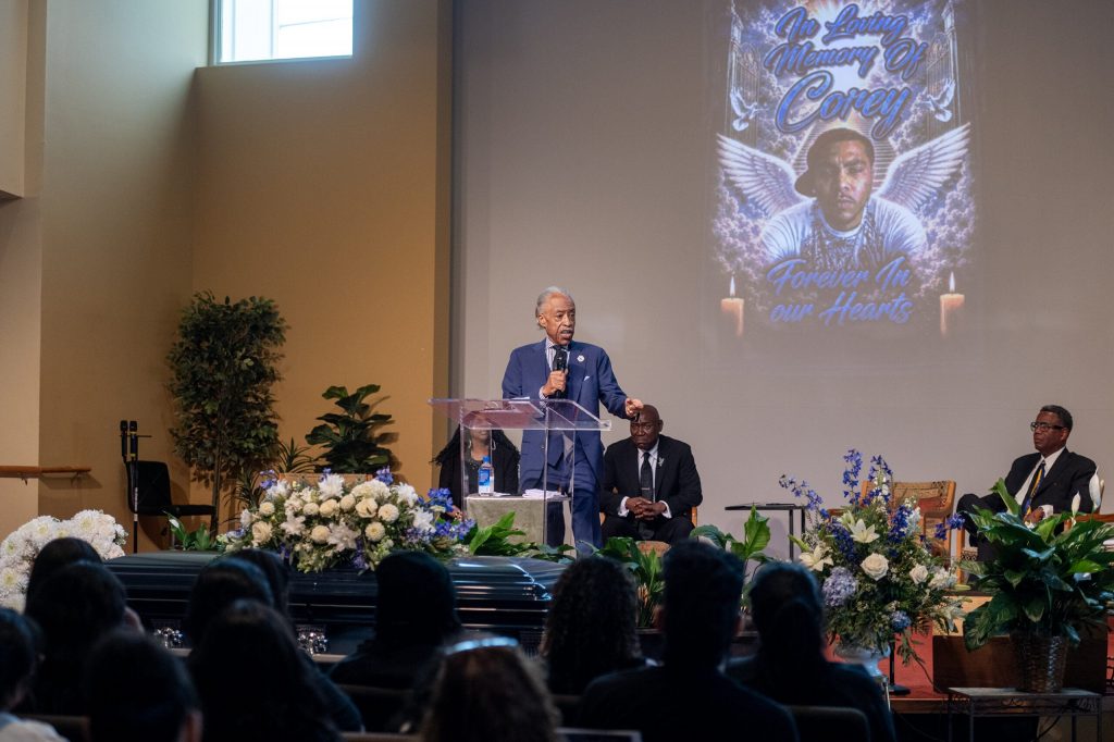 The Rev. Al Sharpton speaks at Corey Ruiz’s funeral Friday, Aug. 14, 2026, at Fountain of Life Covenant Church in Madison, Wis. Angela Major/WPR