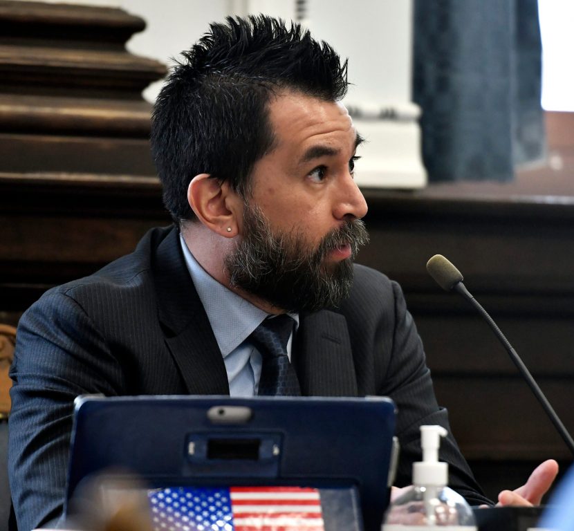 Xavier Solis, an attorney for the FightBack Foundation, speaks during the hearing on Kyle Rittenhouse’s bond, Friday, Jan. 28, 2022, at the Kenosha County Courthouse in Kenosha, Wis. Sean Krajacic/The Kenosha News via AP, Pool