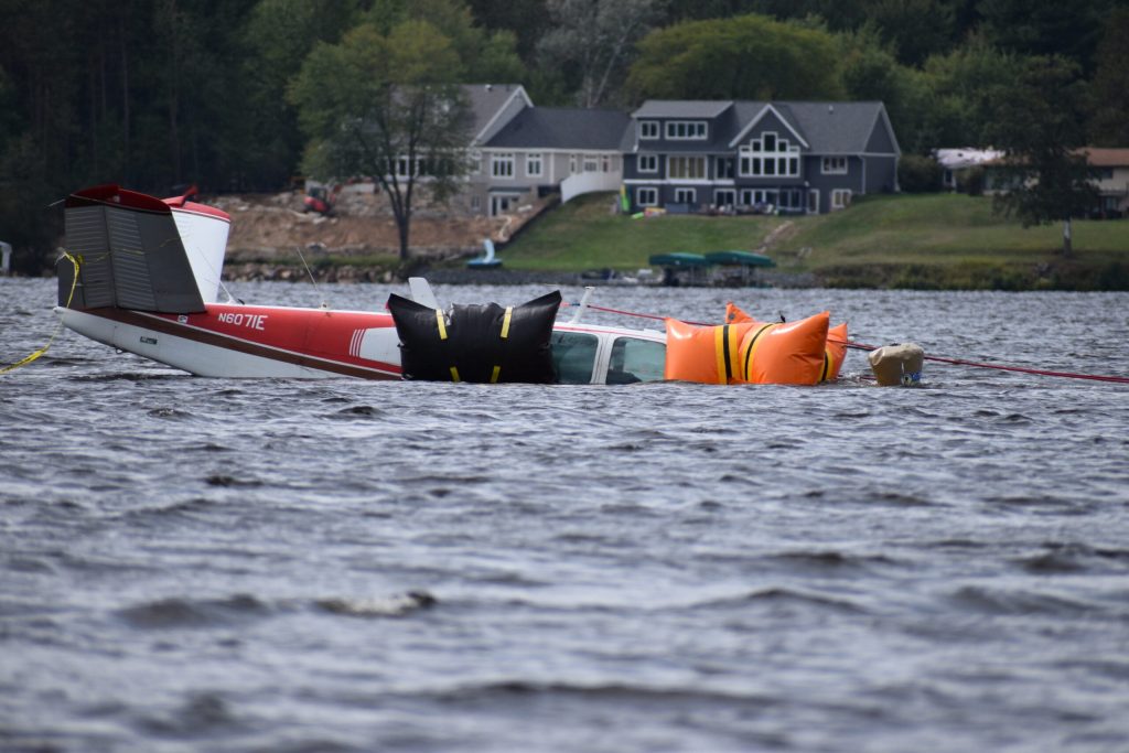 A side view of the airplane as it was being pulled to shore by recovery crews. Avery Martinez/WPR