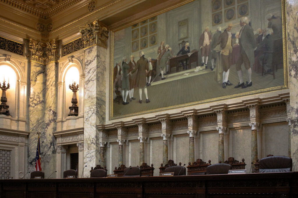 The Wisconsin Supreme Court chambers. (Photo by Henry Redman/Wisconsin Examiner)