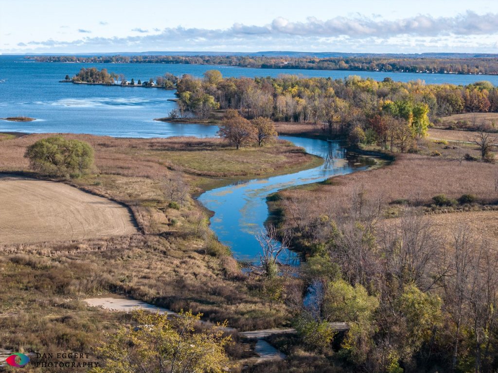 An aerial photo of the Little Sturgeon Estuary in Door County. Photo by Dan Eggert and courtesy of the Door County Land Trust.