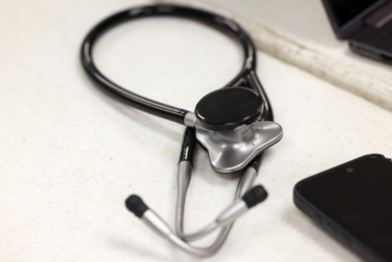 A stethoscope sits on a table at the Bread of Healing clinic on Nov. 24, 2025, in Milwaukee. Officials in Nebraska, who implemented work requirements early, say they’ve had to work through issues like figuring out whether someone is part of the Medicaid expansion population or if they were denied coverage because of a procedural error. (Jonathan Aguilar / Milwaukee Neighborhood News Service / CatchLight Local)