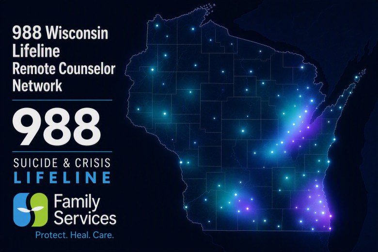 Even though Family Services of Northeast Wisconsin is located in Green Bay, the state’s 988 Suicide and Crisis Lifeline counselors work remotely from home offices across the state. (Courtesy of Family Services)