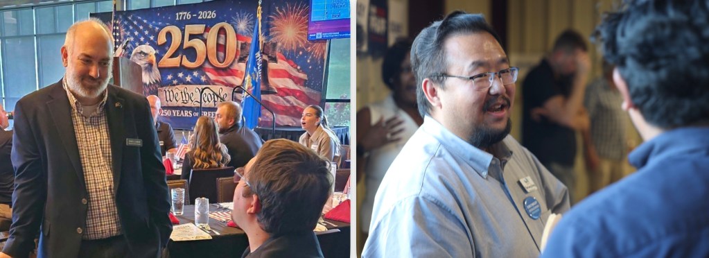Left: Republican Wisconsin State Treasurer John Leiber is campaigning for a second term on a platform of continuity. (Courtesy of Friends of John Leiber). Right: Democrat Yee Leng Xiong wants the state treasurer to take on more responsibilities. (Brittany Carloni / Wisconsin Watch)