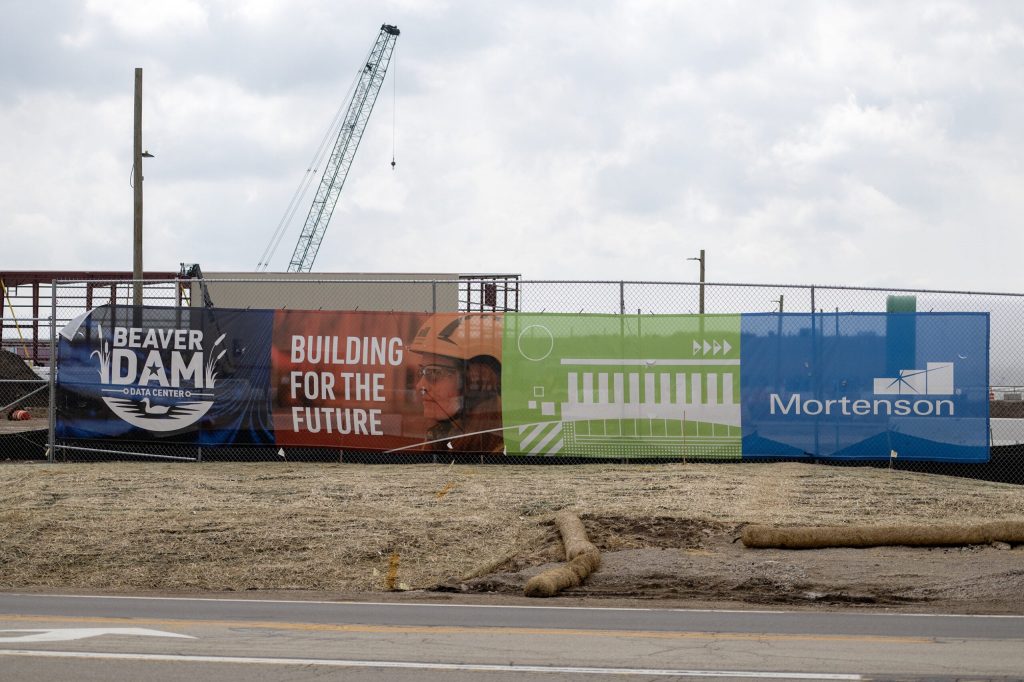 Construction is underway at the site of Meta’s future data center Tuesday, April 14, 2026, in Beaver Dam, Wis. Angela Major/WPR