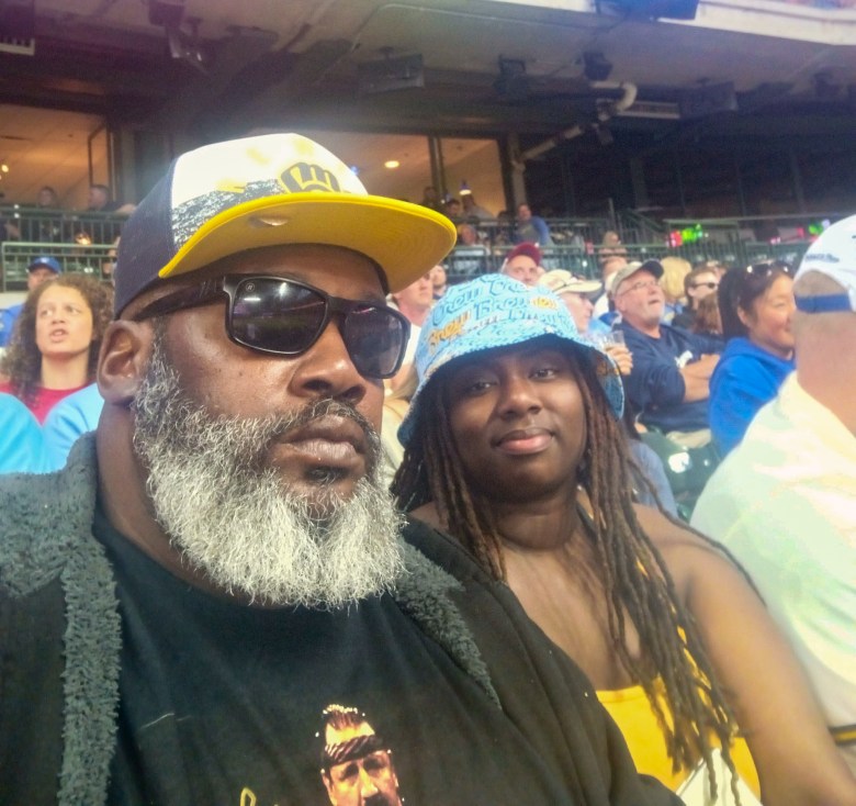 Ryeshia Farmer and her friend Mario Willis attend a game at American Family Field. (Photo provided by Ryeshia Farmer)