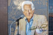A mural of Bob Uecker, 731 N. Jackson St., painted by muralist Mauricio Ramirez.
