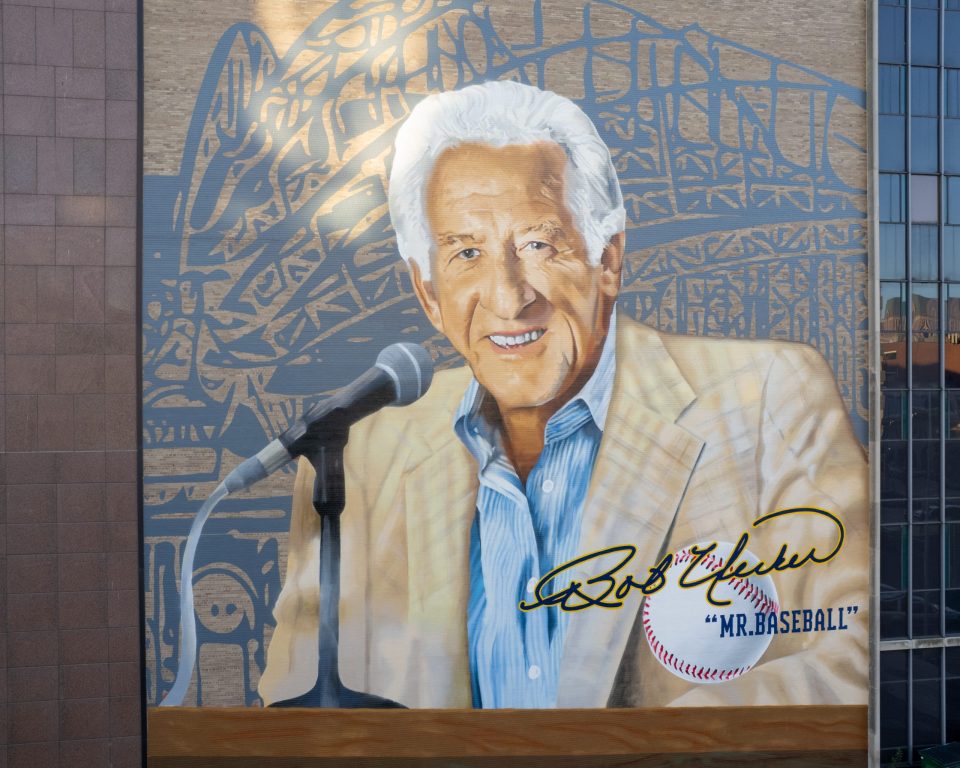 A mural of Bob Uecker, 731 N. Jackson St., painted by muralist Mauricio Ramirez.