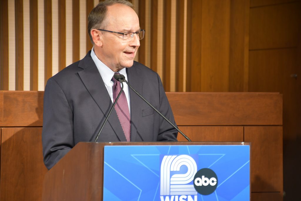 Tom Tiffany at 2026 gubernatorial debate. Photo by Jeramey Jannene.