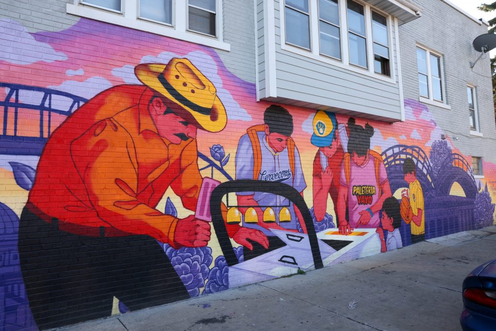  “South Side en La Hora Mágica,” a mural painted by Aisha Valentín and Whitney Salgado, at 1727 W. Lincoln Ave., in partnership with Luna Creative Collaborations.