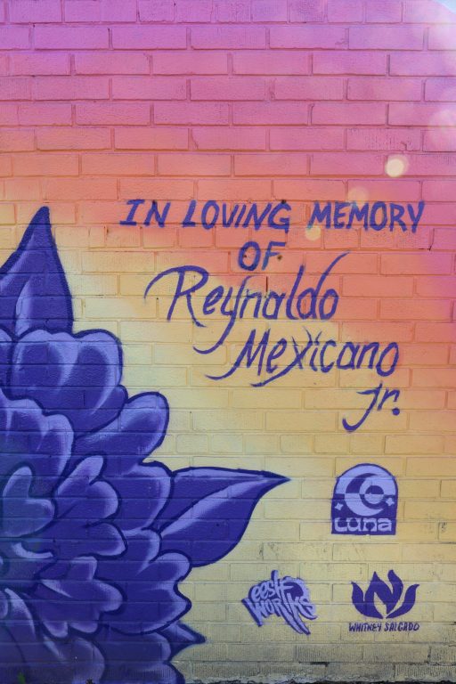 A dedication to the late Milwaukee artist Reynaldo Mexicano Jr., originally selected to paint the mural, “South Side en La Hora Mágica.”