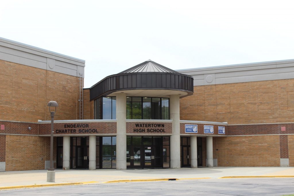 The entrance to Watertown High School in Watertown, Wis. Photo courtesy of the Watertown Unified School District