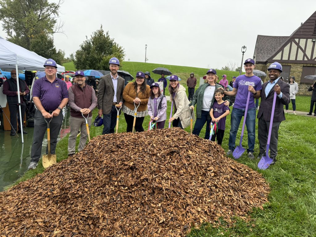 Aaron Werth, Joe Kaltenberg, Kevin Muhs, Kayla Schultz, Stella Schenider, Therese Schneider, Gayle Cluck, Jake Schneider, Robert Schneider, Cavalier Johnson at Stella's Playground groundbreaking. Photo by Jeramey Jannene.