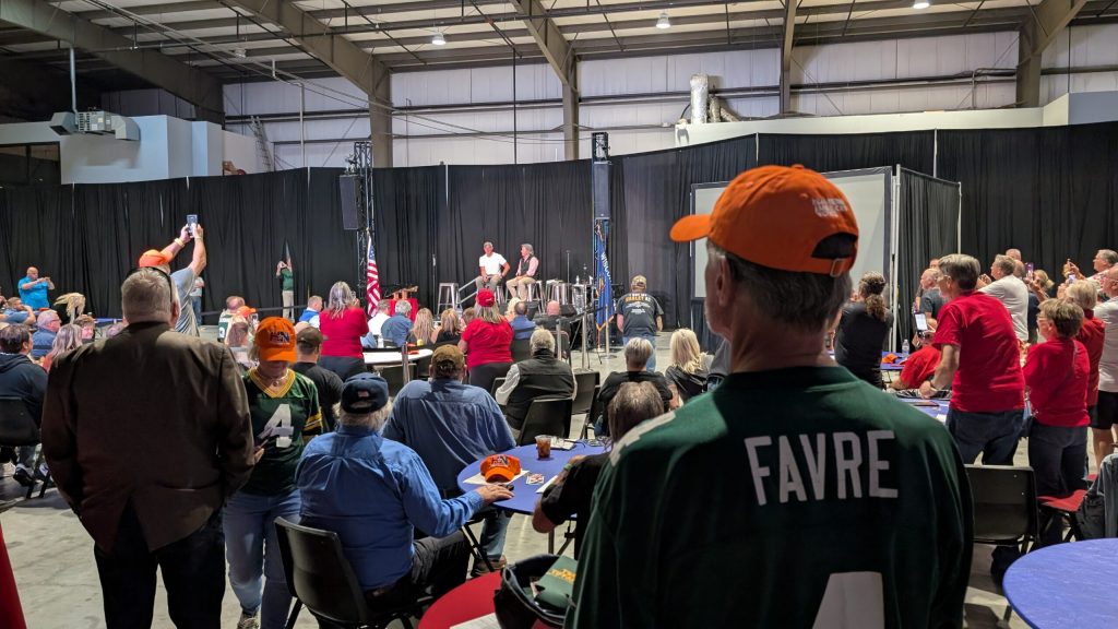 A number of people in the crowd wore Favre jerseys. (Photo by Baylor Spears/Wisconsin Examiner)