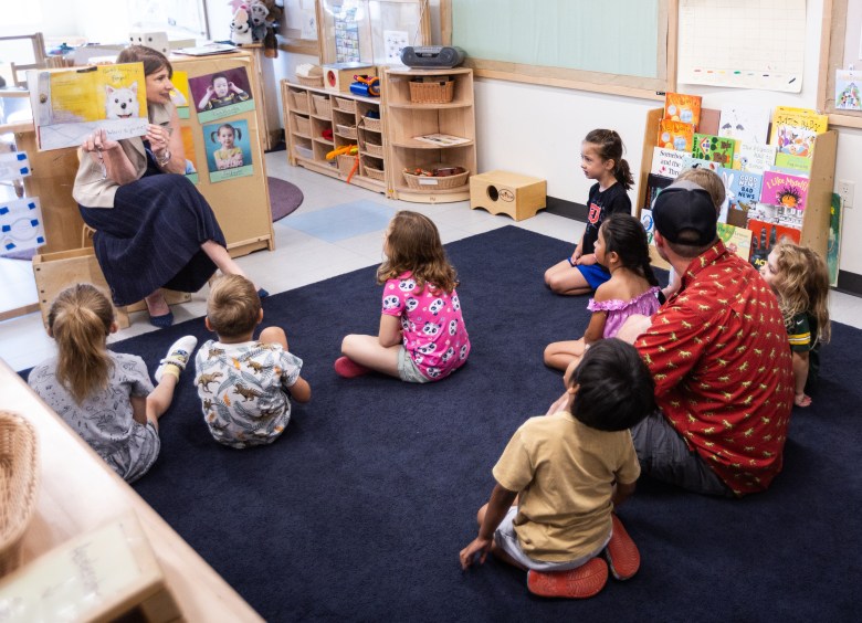 Madison College President Jennifer Berne reads to students at the Truax campus Early Learning Campus. (Courtesy of Madison College)