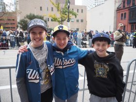 (L to R): Lucas, Luke, Griffin ready for the parade to begin. Photo by Lauren Hafeman on Oct. 20, 2026.