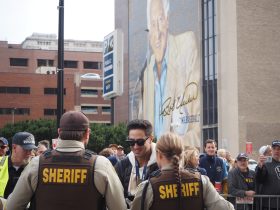 Ryan Braun passing the Bob Uecker mural, waving to fans. Photo by Lauren Hafeman on Oct. 30, 2026.