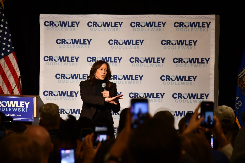 Kamala Harris at Women for Crowley rally. Photo by Lauren Hafeman on Oct. 26, 2026.