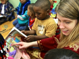 Teacher Kara Rivera and child