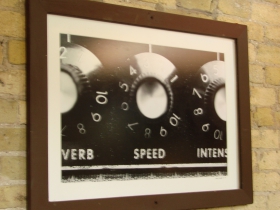 Dials on a vintage amp photo.