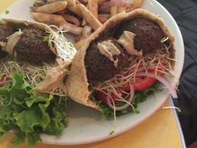 Falafel Sandwich with pasta salad