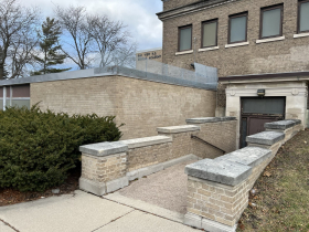 Side of Llewellyn Library, 907 E. Russell Ave.