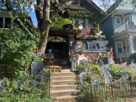 Oogie Boogie sits on top of one house. Photo taken Oct. 19, 2021 by Annie Mattea.