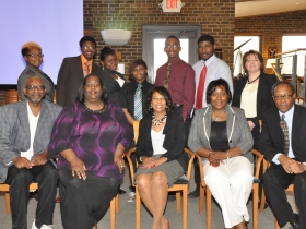 The African American Chamber of Commerce Board Members posing with Vincent High School students.
