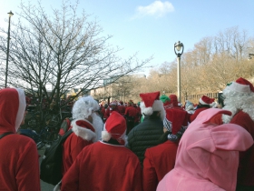 Santas, waiting.