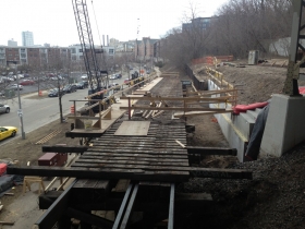 Marsupial Bridge trestle stair under construction.
