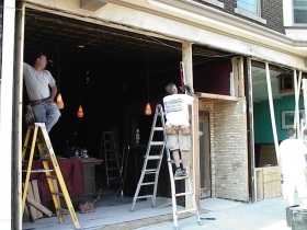 Mai Thai Restaurant was open -- but not for business -- during facade restoration of the historic Brady Street building. Work is being performed by Bierman Construction.