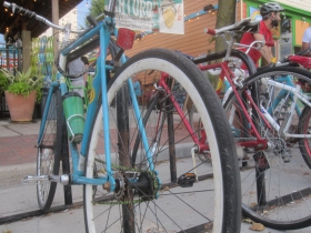 Bike rack in front of the patio