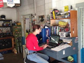 Paula Heus working at Moto-Scoot