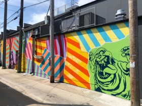 Mural painted on the alley side of Up-Down Milwaukee, 615 E. Brady St.