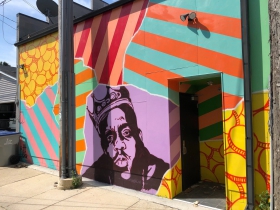 Mural painted on the alley side of Up-Down Milwaukee, 615 E. Brady St.